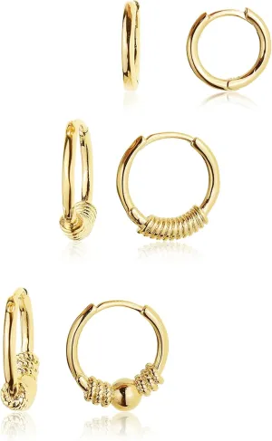 Frigatine 3 Pairs Small Hoop Earrings Set Stacks for Women, Cute Tiny Stackable Huggie Jewelry Gifts