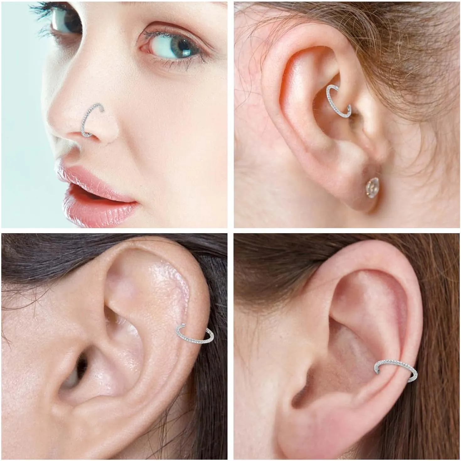FUNLMO 16G Nose Conch Ring Surgical Steel Helix Conch Tragus Earrings Cross Heart Design Hinge Segment Ring for Women Men