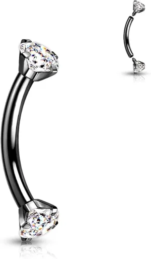 G23 Implant Grade Titanium 16G Internally Threaded 3mm Prong Set Crystal CZ Eyebrow Rings Curved Barbell Bent Piercing Jewelry 8mm 5/16 Inch
