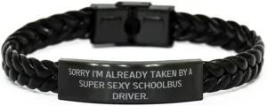 Gag Schoolbus driver Gifts, Sorry I'm, Brilliant Braided Leather Bracelet For Coworkers, Engraved Bracelet From Team Leader, Birthday gift, Bangle bracelet, Friendship bracelet, Personalised bracelet,