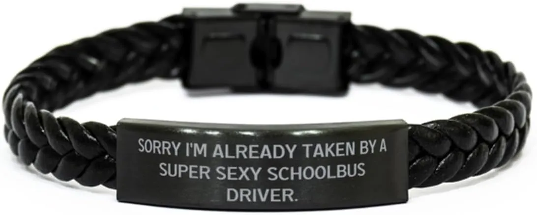 Gag Schoolbus driver Gifts, Sorry I'm, Brilliant Braided Leather Bracelet For Coworkers, Engraved Bracelet From Team Leader, Birthday gift, Bangle bracelet, Friendship bracelet, Personalised bracelet,