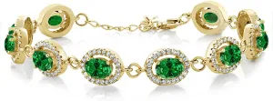Gem Stone King 18K Yellow Gold Plated Silver 7X5MM Oval Gemstone Birthstone Tennis Bracelet For Women | Size 7.5 Inch | Fine Jewelry Gifts for Her Mom Women Wife