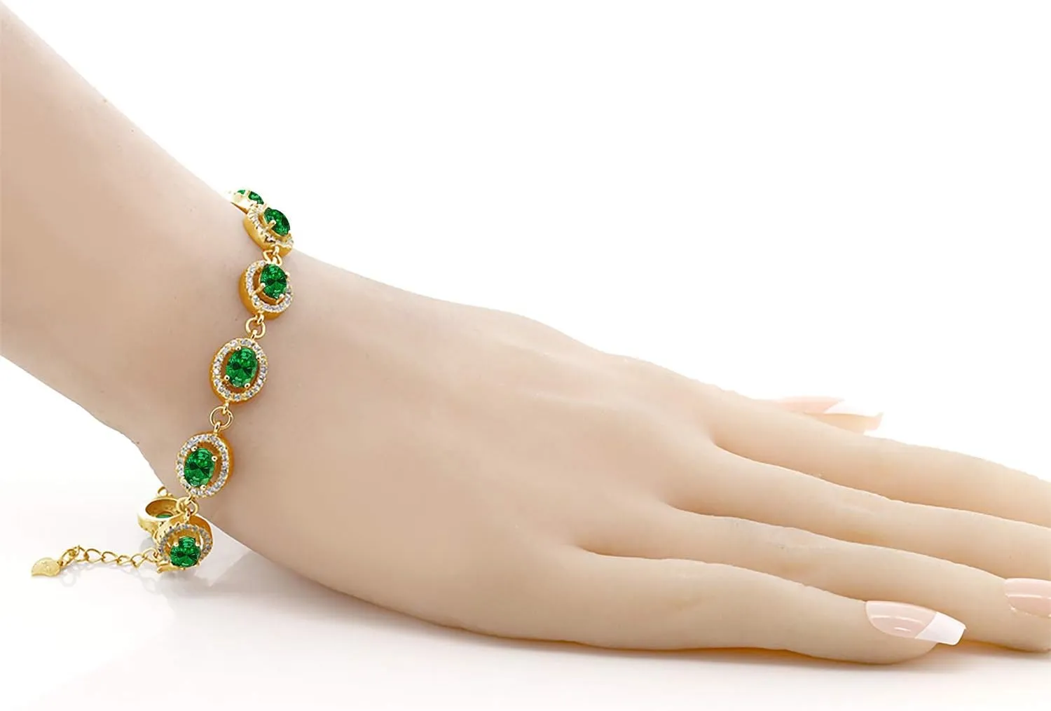Gem Stone King 18K Yellow Gold Plated Silver 7X5MM Oval Gemstone Birthstone Tennis Bracelet For Women | Size 7.5 Inch | Fine Jewelry Gifts for Her Mom Women Wife
