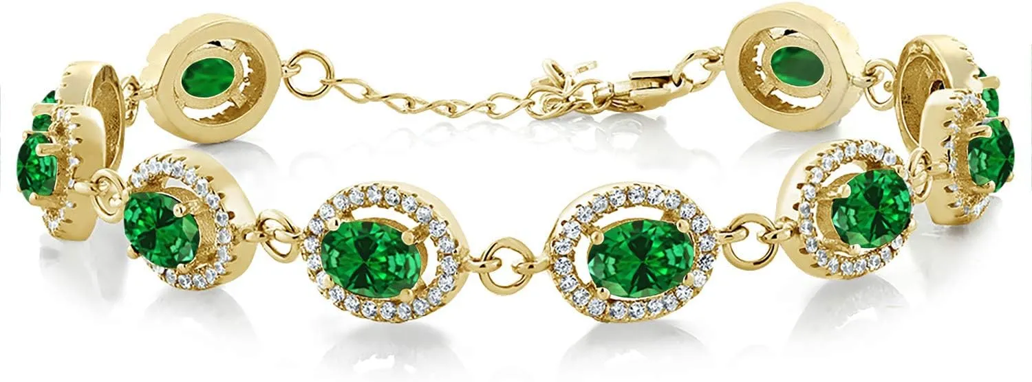 Gem Stone King 18K Yellow Gold Plated Silver 7X5MM Oval Gemstone Birthstone Tennis Bracelet For Women | Size 7.5 Inch | Fine Jewelry Gifts for Her Mom Women Wife