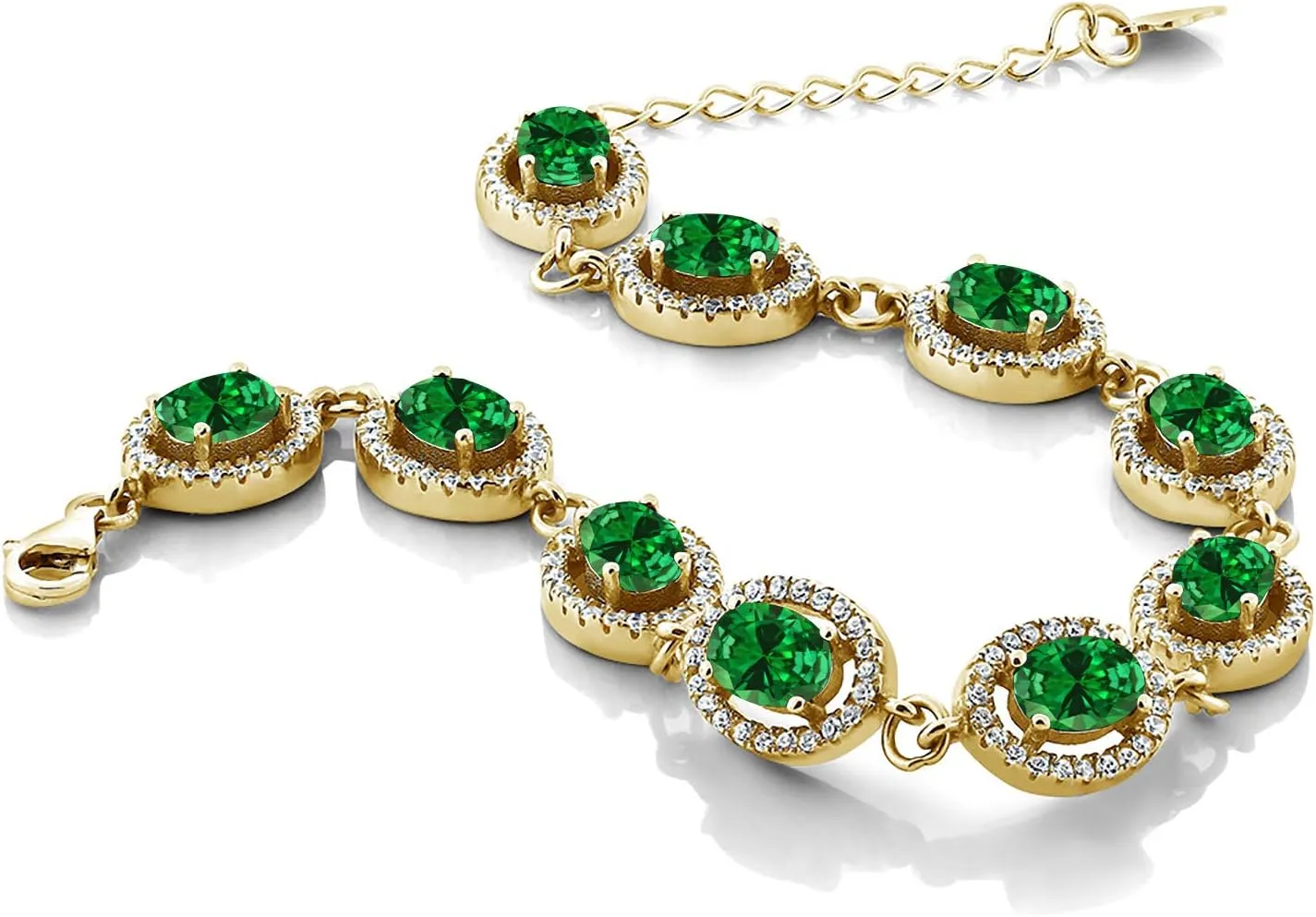 Gem Stone King 18K Yellow Gold Plated Silver 7X5MM Oval Gemstone Birthstone Tennis Bracelet For Women | Size 7.5 Inch | Fine Jewelry Gifts for Her Mom Women Wife