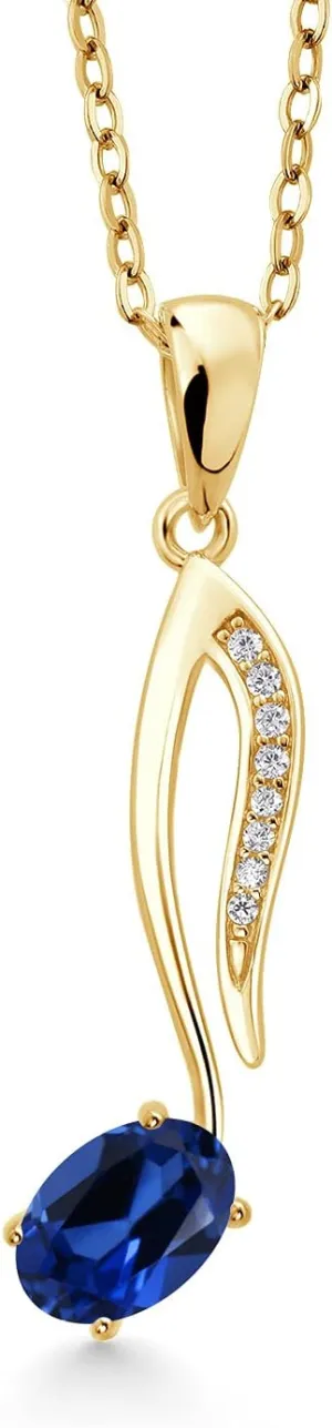 Gem Stone King 18K Yellow Gold Plated Silver Music Eighth Note Pendant Necklace | 6X4MM Oval Gemstone Birthstone | With 18 Inch Chain | Designed By Keren Hanan