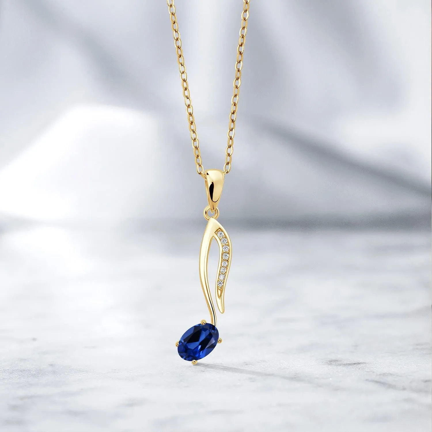 Gem Stone King 18K Yellow Gold Plated Silver Music Eighth Note Pendant Necklace | 6X4MM Oval Gemstone Birthstone | With 18 Inch Chain | Designed By Keren Hanan