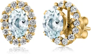 Gem Stone King 18K Yellow Gold Plated Silver Oval 6X4MM Gemstone Birthstone Removable Jacket Stud Halo Earrings For Women