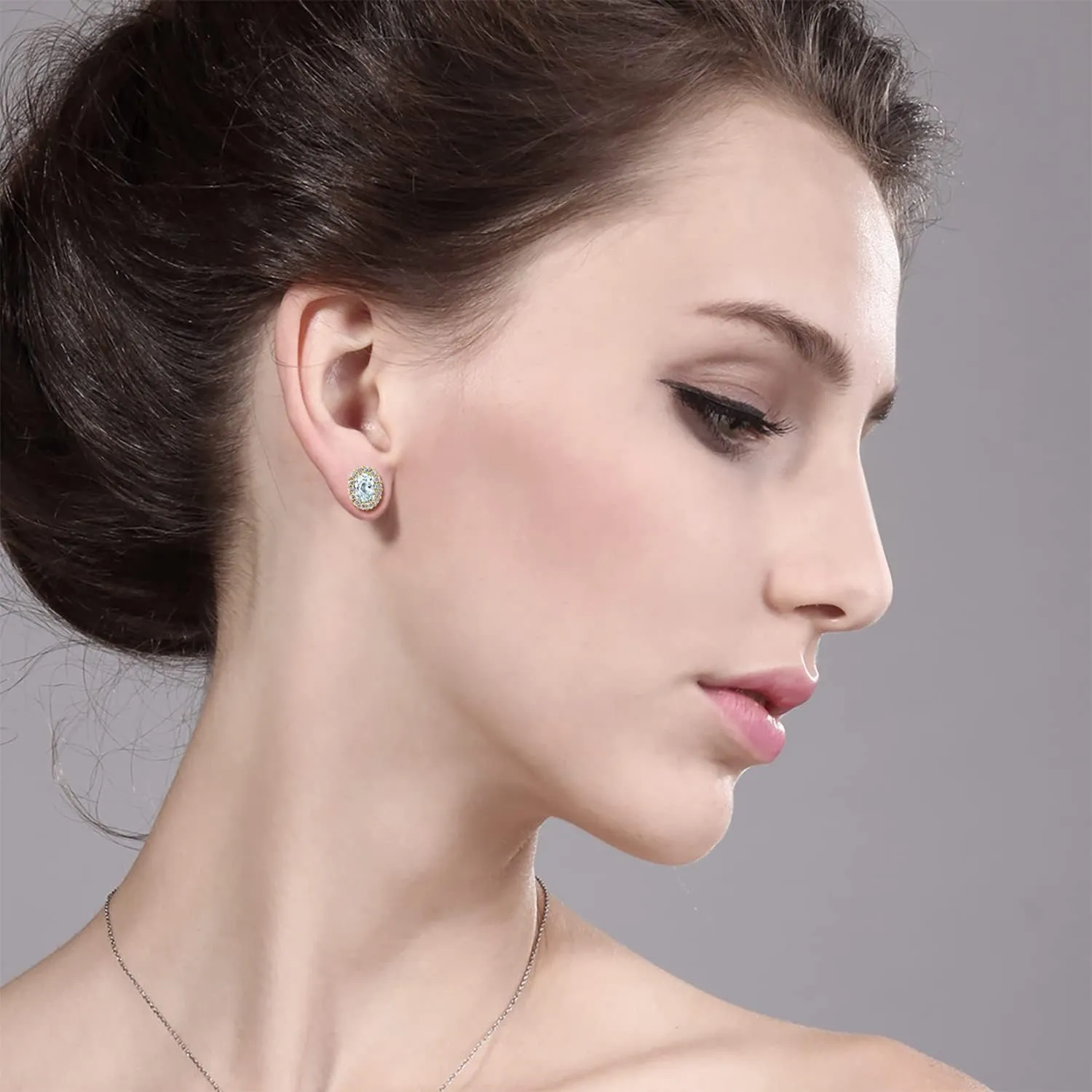 Gem Stone King 18K Yellow Gold Plated Silver Oval 6X4MM Gemstone Birthstone Removable Jacket Stud Halo Earrings For Women