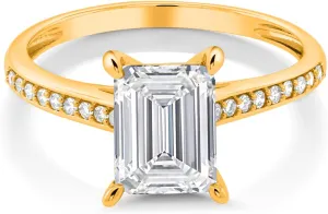 Gem Stone King 2.18 Cttw 10K Yellow Gold IGI Certified Lab Grown Diamond Engagement Ring For Women | Center Emerald Cut Diamond 2 Ct | E-F Color | VS1-VS2 Clarity | Available in Size 5 to 10