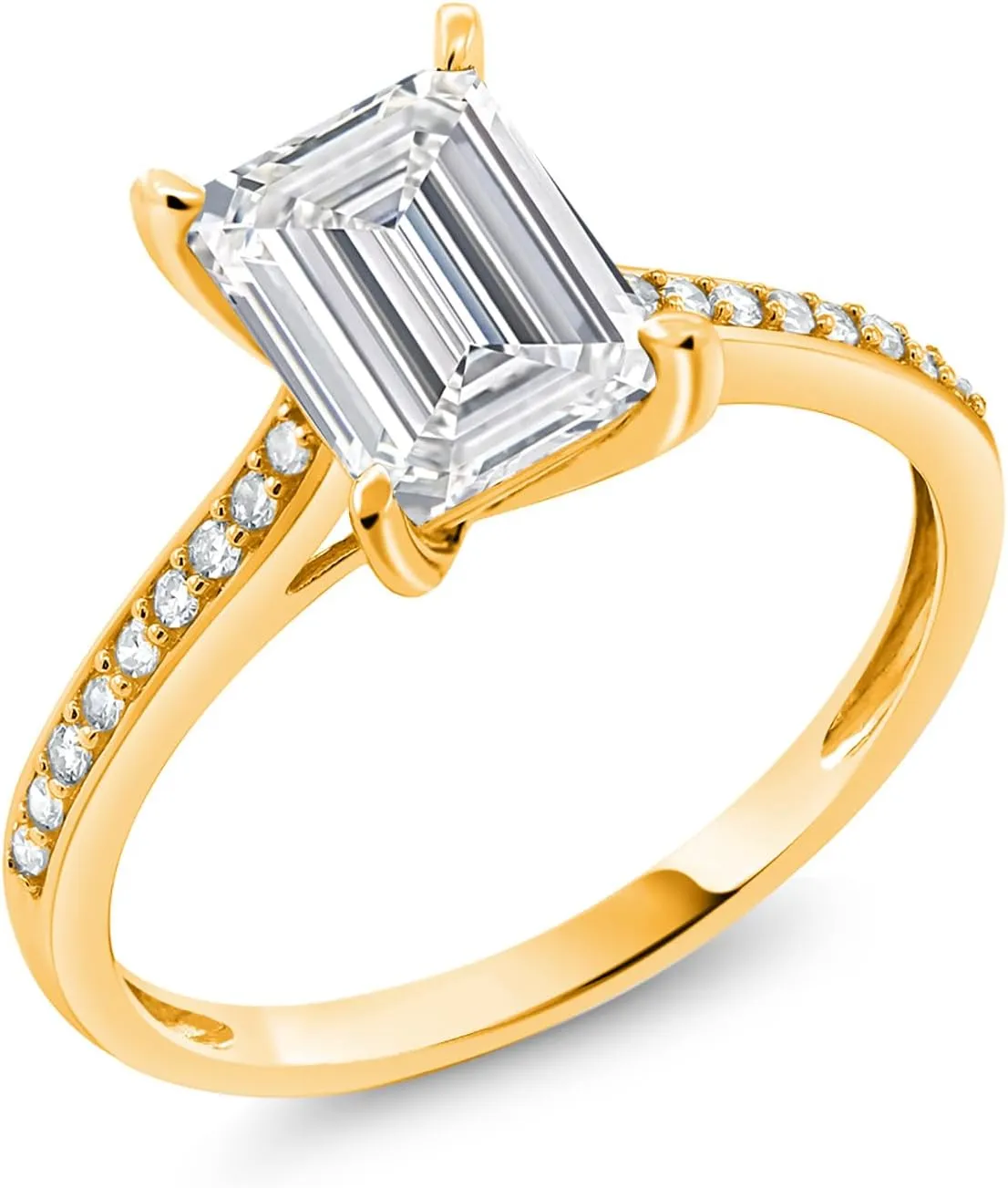 Gem Stone King 2.18 Cttw 10K Yellow Gold IGI Certified Lab Grown Diamond Engagement Ring For Women | Center Emerald Cut Diamond 2 Ct | E-F Color | VS1-VS2 Clarity | Available in Size 5 to 10