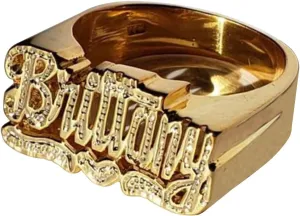 Gemiac Personalized Name Ring with Heart 18K Gold Plated Ring Unisex Custom Nameplate Initial Ring Jewelry Gift for Women Men