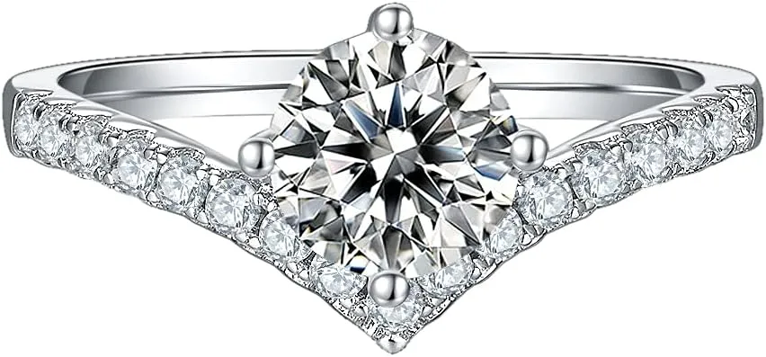 Gem's Beauty Moissanite Rings 925 Sterling Silver 1.0Ct VVS1 Moissanite Wedding Rings imitation Diamond Band Ring For Women Engagement Jewelry (Size 5-10)