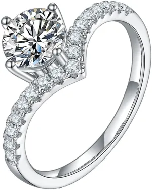 Gem's Beauty Moissanite Rings 925 Sterling Silver 1.0Ct VVS1 Moissanite Wedding Rings imitation Diamond Band Ring For Women Engagement Jewelry (Size 5-10)