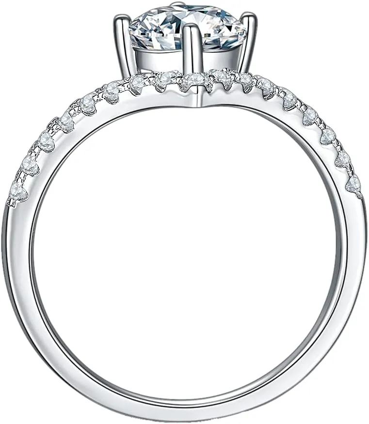 Gem's Beauty Moissanite Rings 925 Sterling Silver 1.0Ct VVS1 Moissanite Wedding Rings imitation Diamond Band Ring For Women Engagement Jewelry (Size 5-10)
