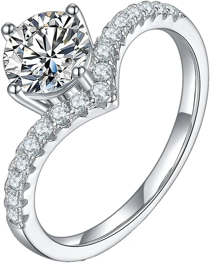 Gem's Beauty Moissanite Rings 925 Sterling Silver 1.0Ct VVS1 Moissanite Wedding Rings imitation Diamond Band Ring For Women Engagement Jewelry (Size 5-10)