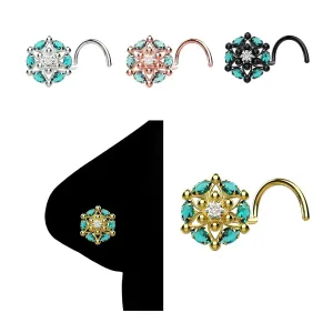 Genuine Real Blue Topaz Nose Stud 14K Solid Gold Nose Ring L-Shaped or Back Screw Ball Nose Stud