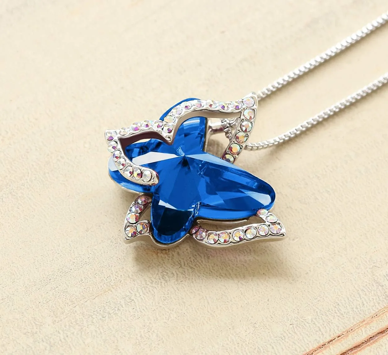 Gift Butterfly Birthstone Crystal Necklace, Silver Tone with 18 2 Chain, Necklace for Mothers Day Anniversary Birthday Gifts for Women and Daughter