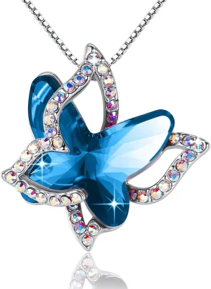 Gift Butterfly Birthstone Crystal Necklace, Silver Tone with 18 2 Chain, Necklace for Mothers Day Anniversary Birthday Gifts for Women and Daughter