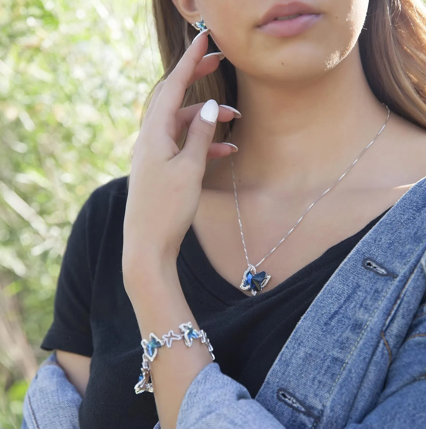 Gift Butterfly Birthstone Crystal Necklace, Silver Tone with 18 2 Chain, Necklace for Mothers Day Anniversary Birthday Gifts for Women and Daughter