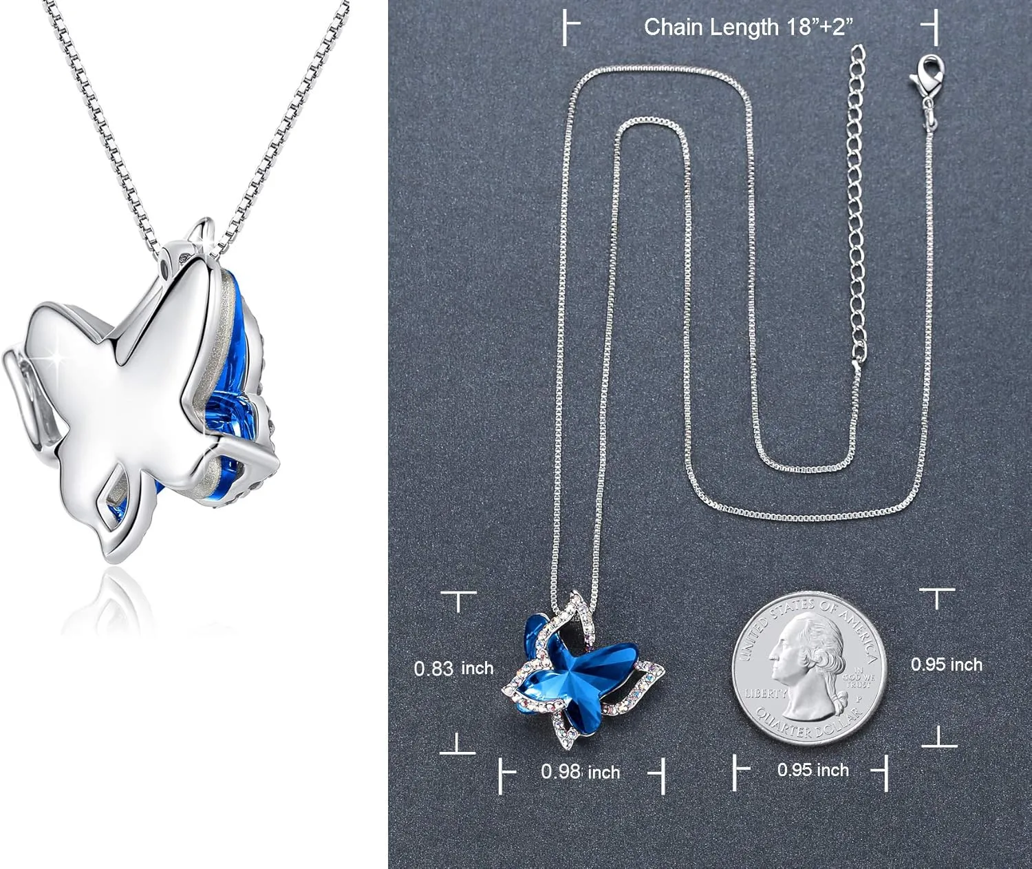 Gift Butterfly Birthstone Crystal Necklace, Silver Tone with 18 2 Chain, Necklace for Mothers Day Anniversary Birthday Gifts for Women and Daughter