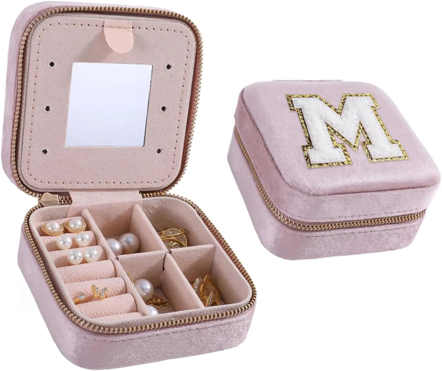 Gifts for Women Teen Girls - Small Travel Jewelry Box Jewelry Case Personalized Birthday Gifts for Women Teenage Teen Girls Her Mom Friend Female Friends Sister Teacher Initial M