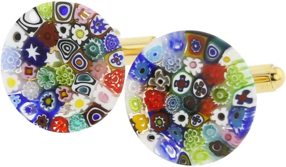 Glass Of Venice Murano Glass Color Splash Millefiori Cufflinks - 3/4 Inch