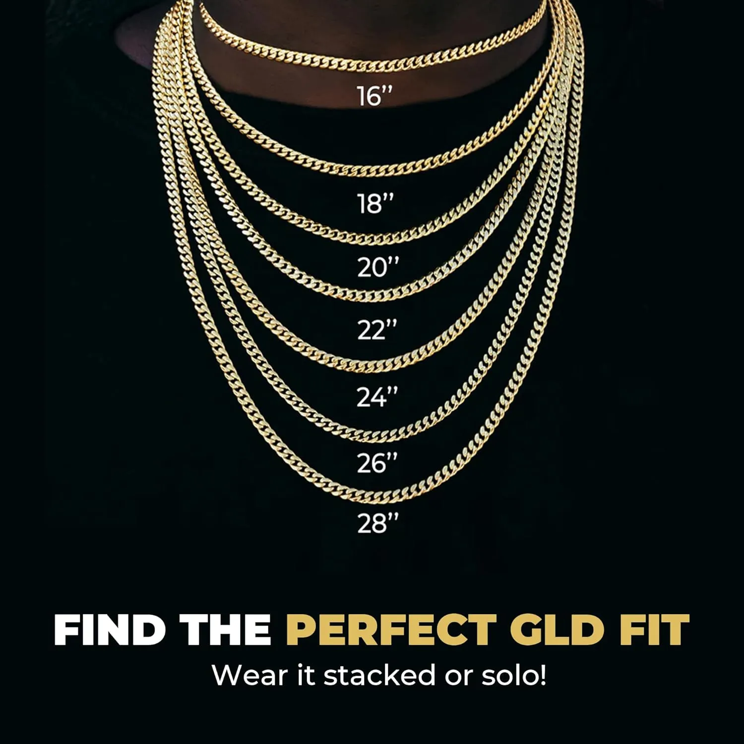 GLD Figaro Chain for Men and Women - 18K - 3MM, 4MM and 6MM