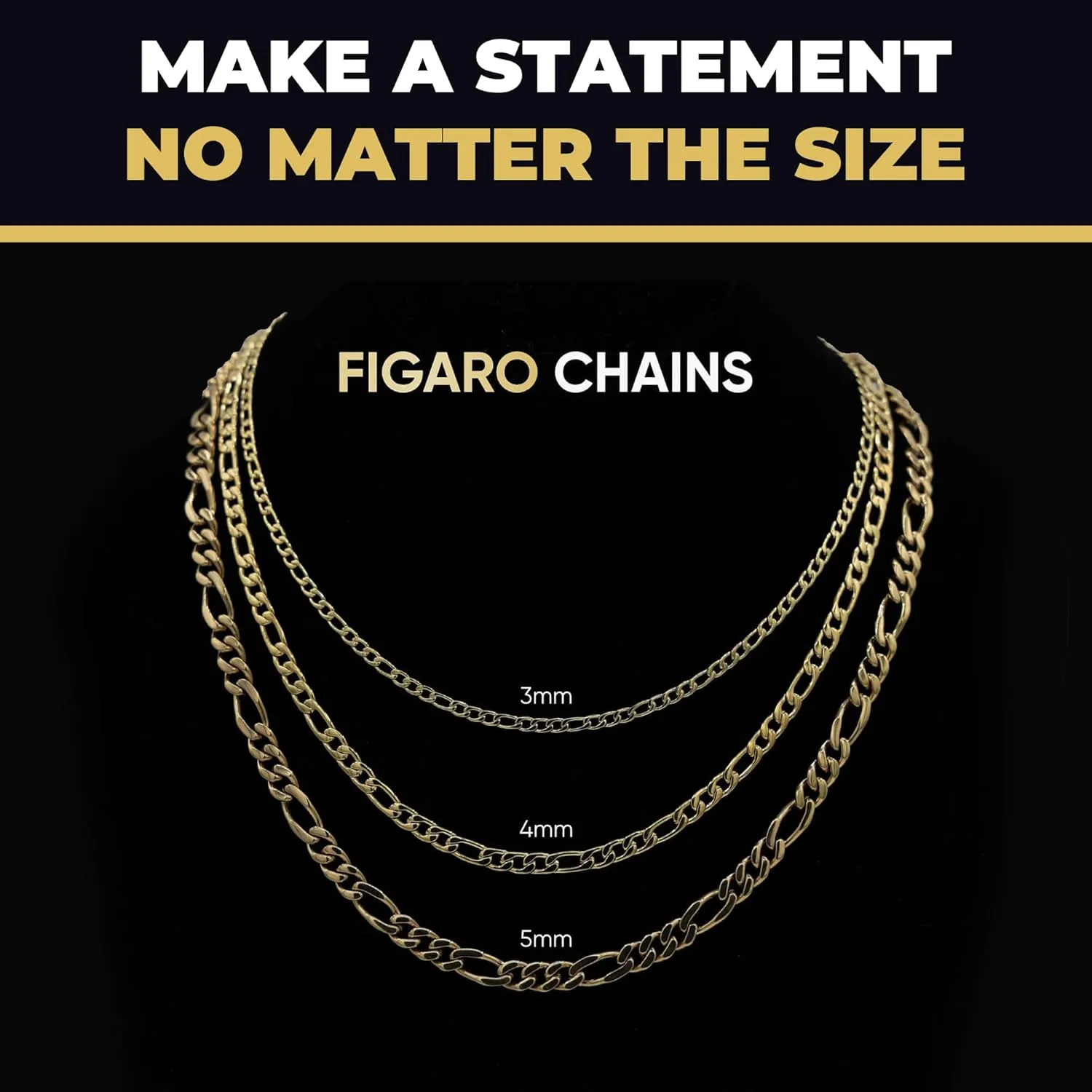 GLD Figaro Chain for Men and Women - 18K - 3MM, 4MM and 6MM