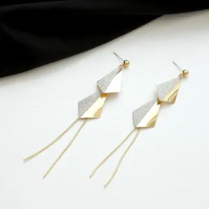 Gold & Silver Geometric Long Drop Earrings-jlt11586
