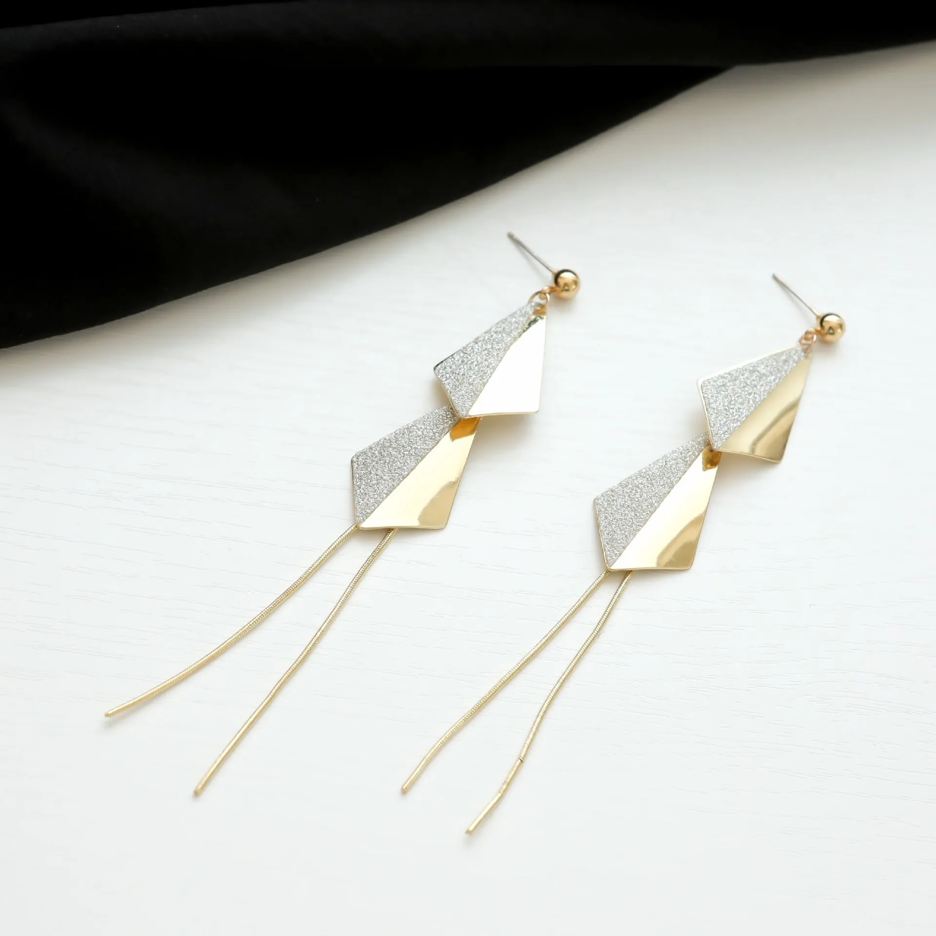 Gold & Silver Geometric Long Drop Earrings-jlt11586