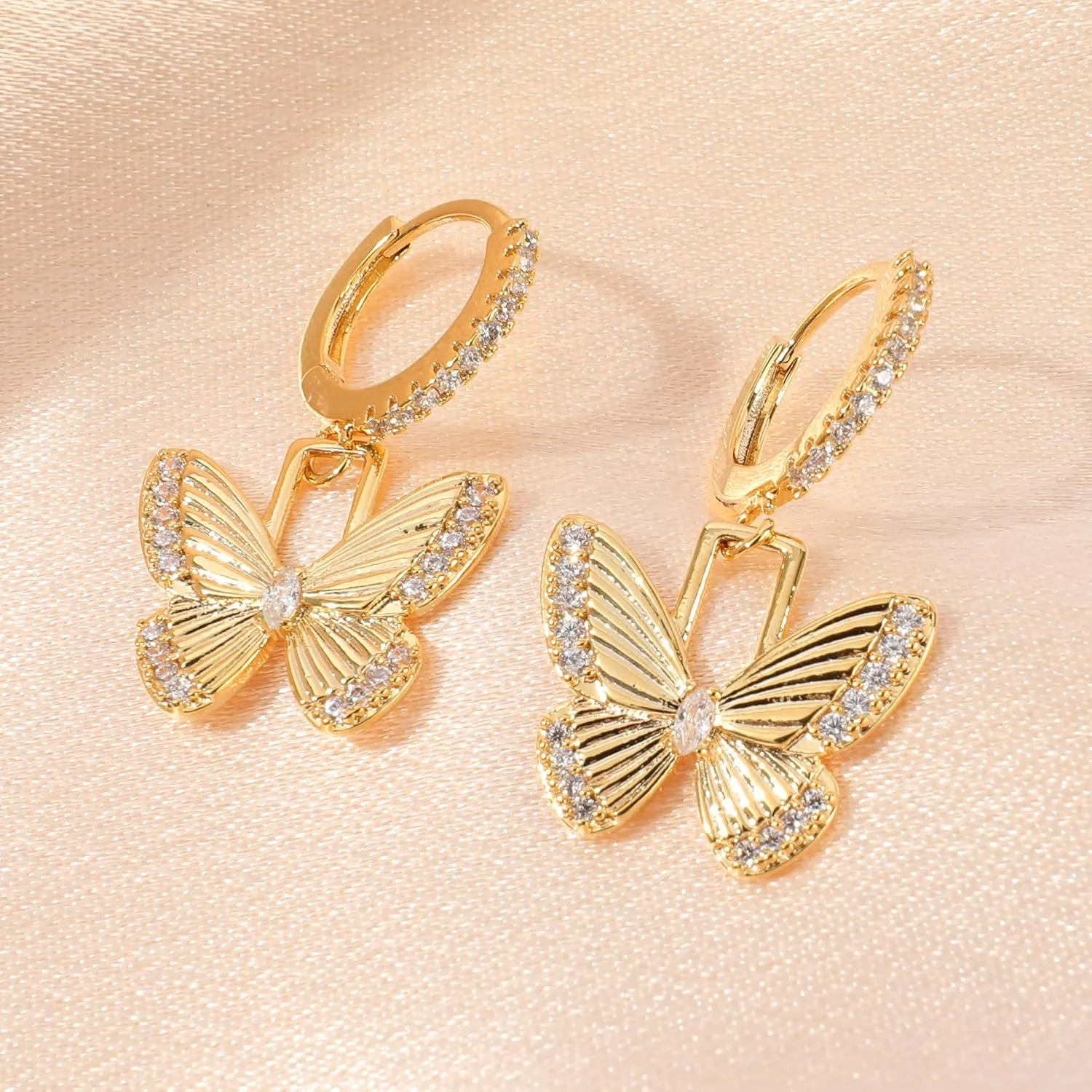 Gold Animal Fruit Huggie Hoop Earrings for Women, 14k Gold Plated Dangle Cute Small Scorpion Cross Bow Butterfly Cherry Rocket Leopard Charm Hoop Earrings Fashion Drop Earrings Jewelry Gifts