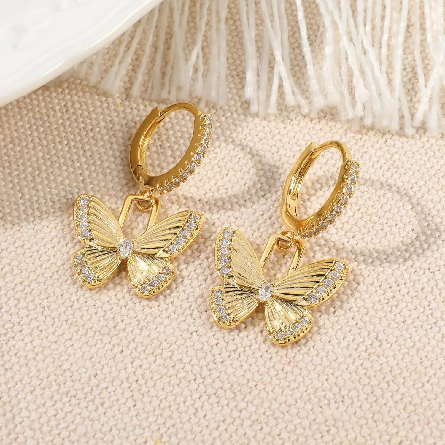 Gold Animal Fruit Huggie Hoop Earrings for Women, 14k Gold Plated Dangle Cute Small Scorpion Cross Bow Butterfly Cherry Rocket Leopard Charm Hoop Earrings Fashion Drop Earrings Jewelry Gifts