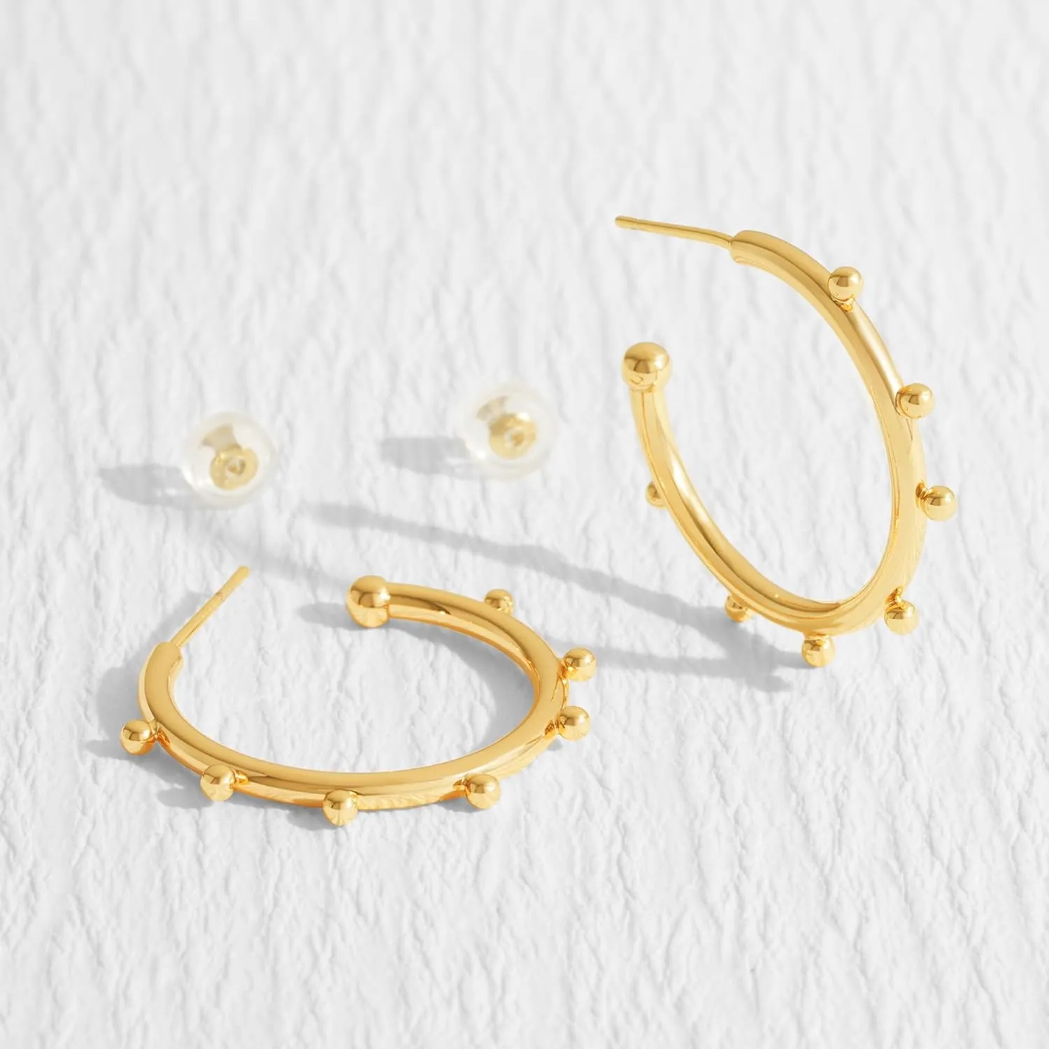 Gold Beaded Earrings for Women 14K Gold Plated 925 Sterling Silver Post Bead Thin Open Hoop Earrings Hypoallergenic Gold Jewelry Gifts
