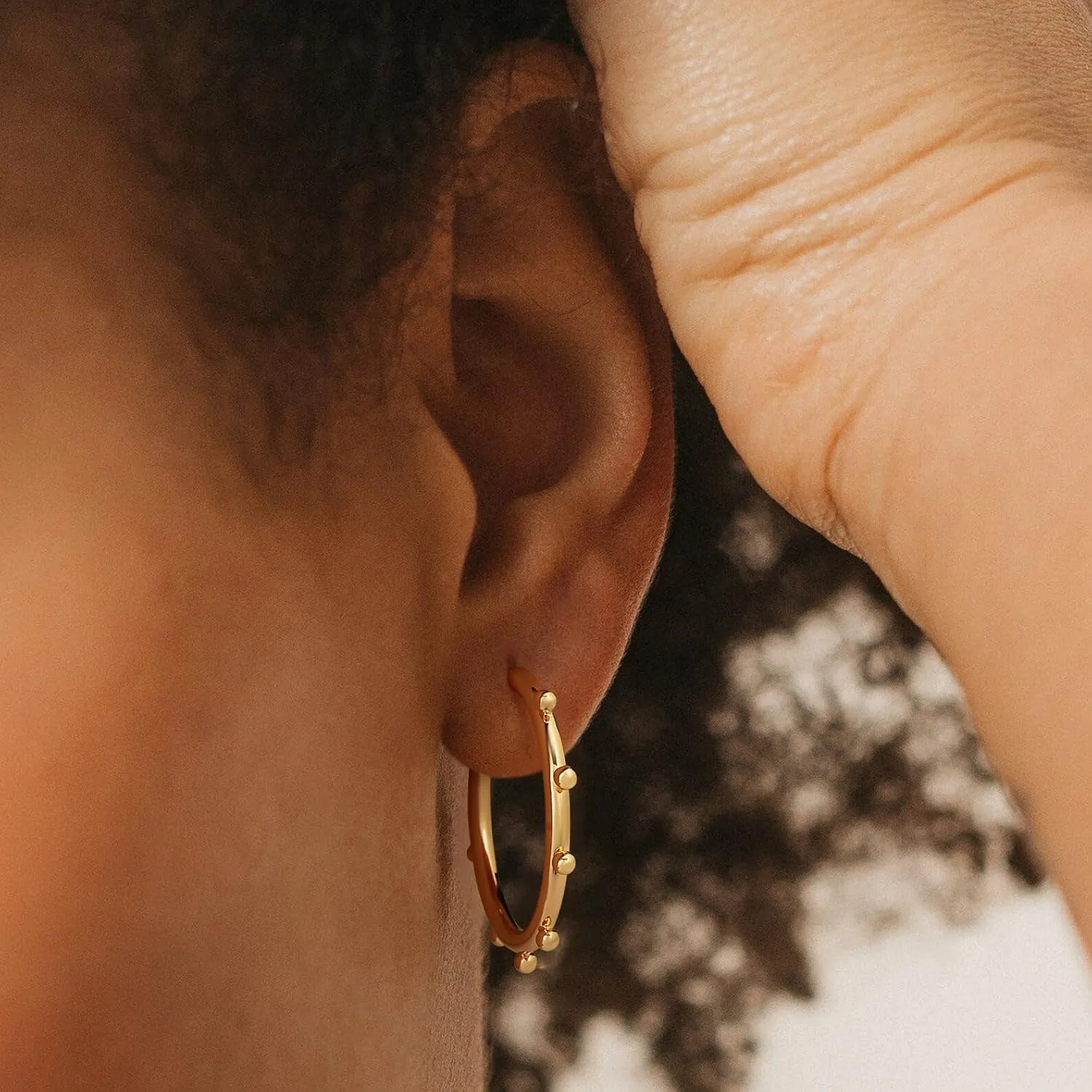 Gold Beaded Earrings for Women 14K Gold Plated 925 Sterling Silver Post Bead Thin Open Hoop Earrings Hypoallergenic Gold Jewelry Gifts