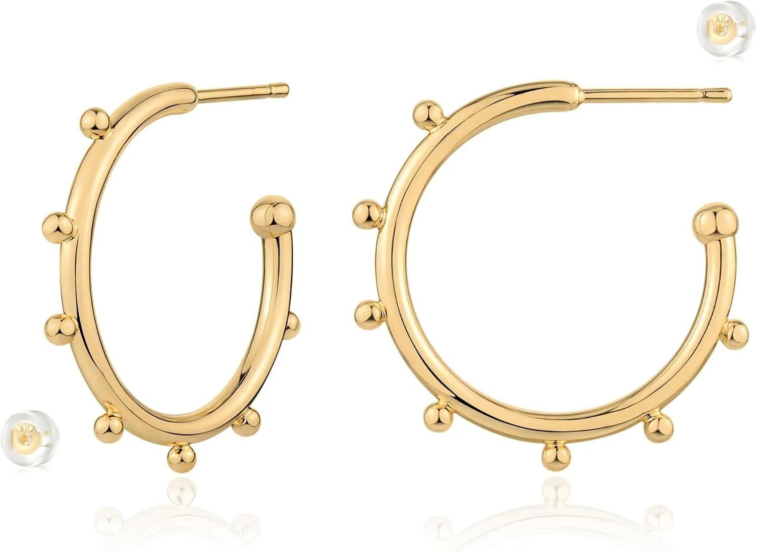 Gold Beaded Earrings for Women 14K Gold Plated 925 Sterling Silver Post Bead Thin Open Hoop Earrings Hypoallergenic Gold Jewelry Gifts