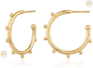 Gold Beaded Earrings for Women 14K Gold Plated 925 Sterling Silver Post Bead Thin Open Hoop Earrings Hypoallergenic Gold Jewelry Gifts