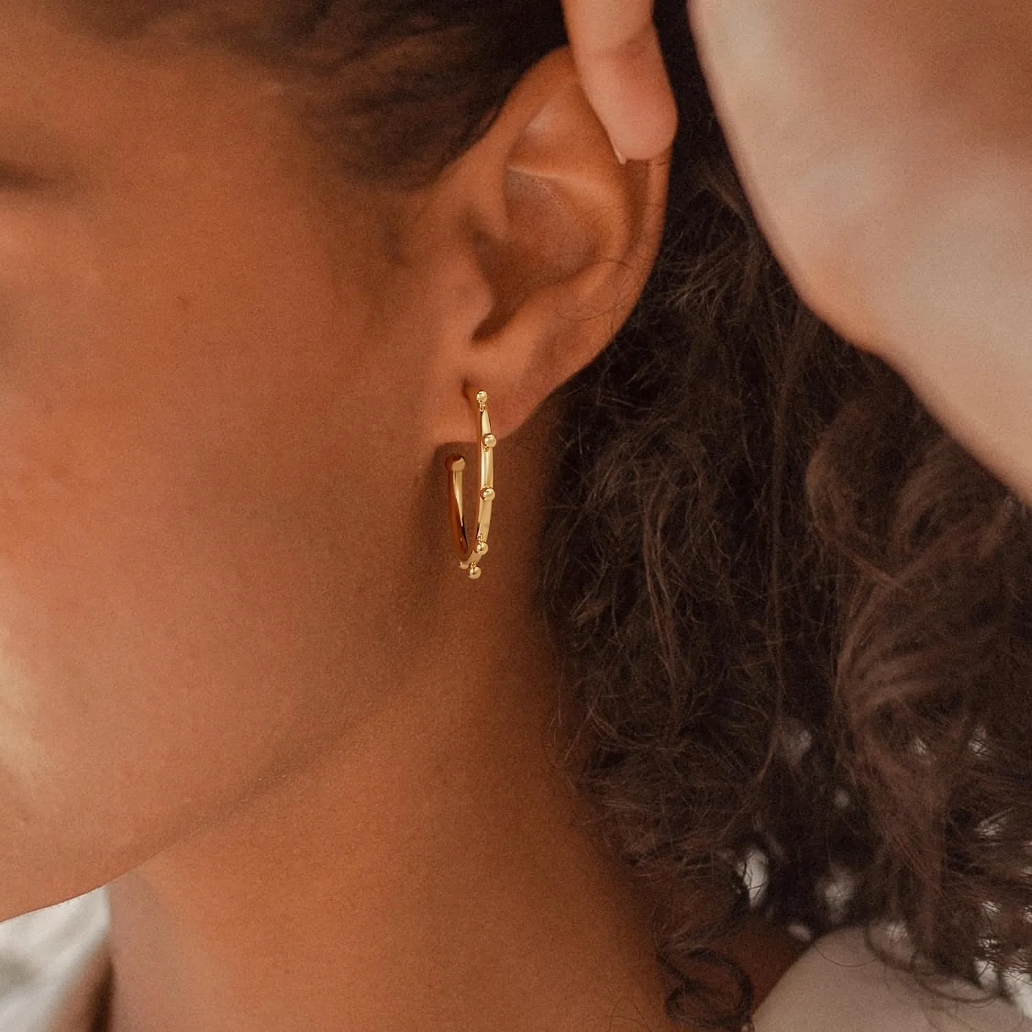 Gold Beaded Earrings for Women 14K Gold Plated 925 Sterling Silver Post Bead Thin Open Hoop Earrings Hypoallergenic Gold Jewelry Gifts