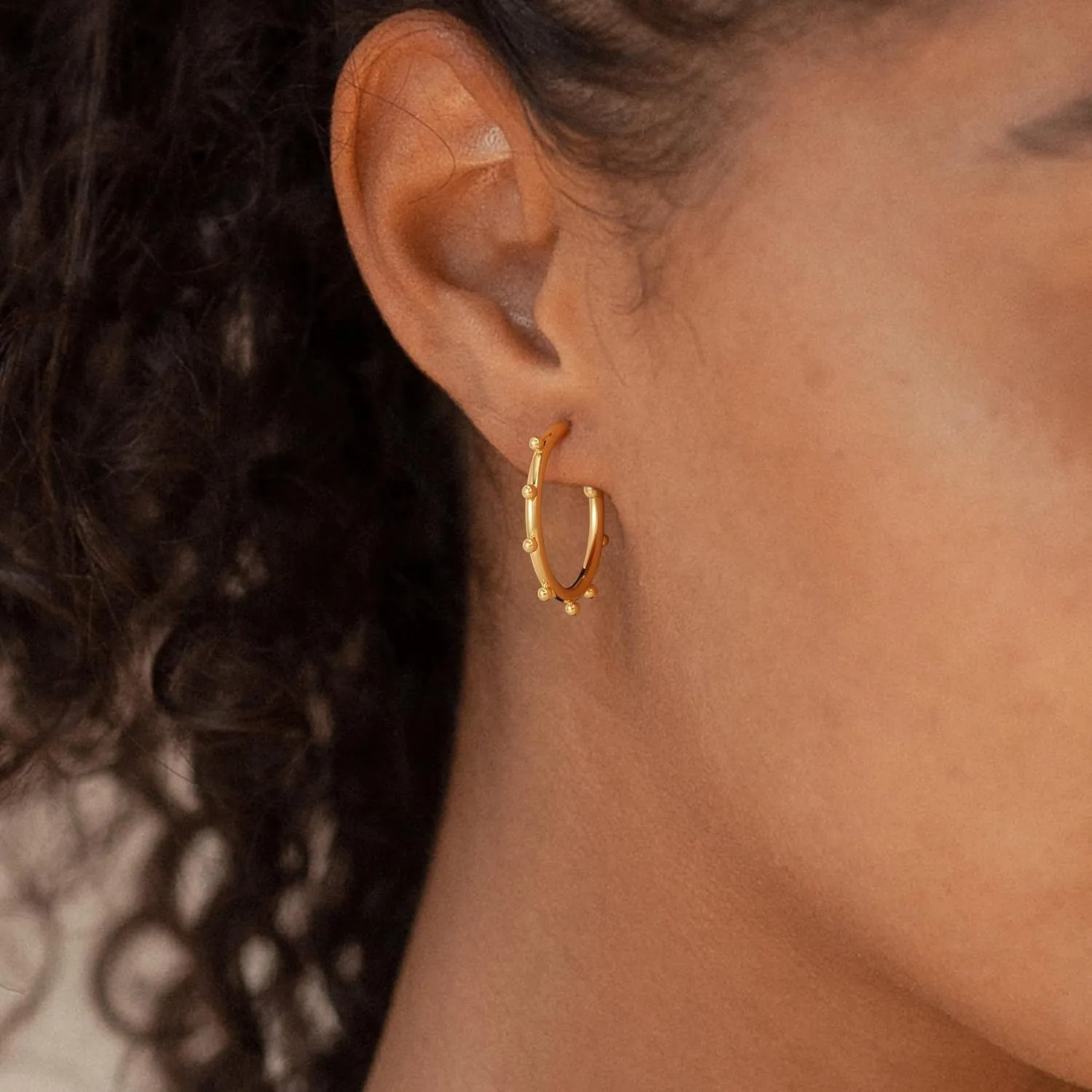 Gold Beaded Earrings for Women 14K Gold Plated 925 Sterling Silver Post Bead Thin Open Hoop Earrings Hypoallergenic Gold Jewelry Gifts
