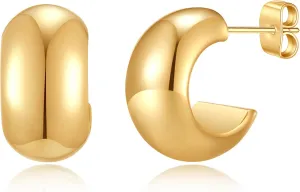 Gold Earrings for Women Trendy, 14K Gold Plated Chunky Hoop Earrings Lightweight Dainty Earring for Women Teens Jewelry Gifts