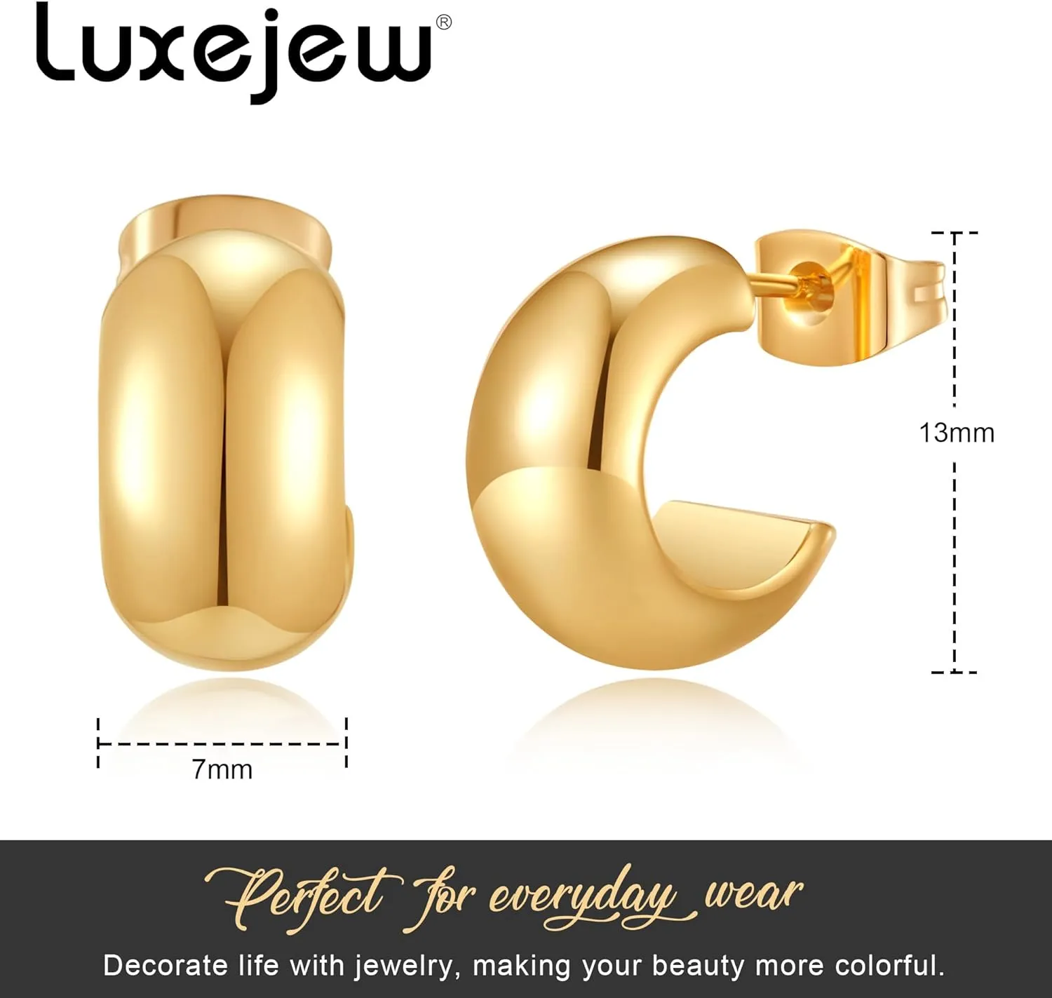Gold Earrings for Women Trendy, 14K Gold Plated Chunky Hoop Earrings Lightweight Dainty Earring for Women Teens Jewelry Gifts