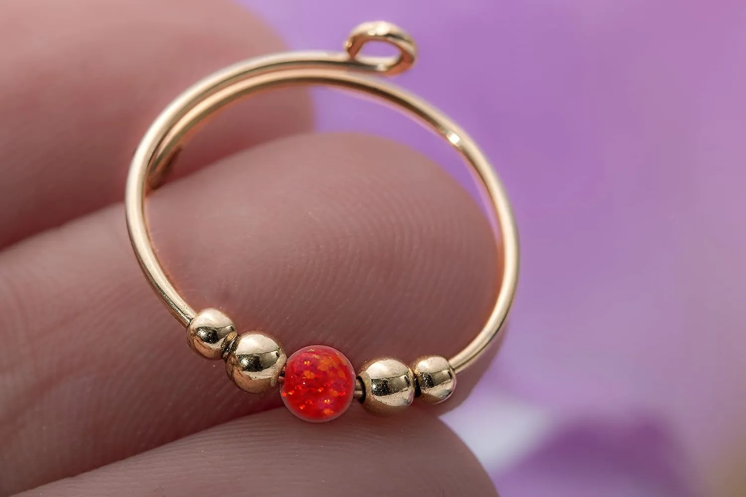 Gold Fidget Ring For Anxiety - 14k Gold Cherry Red Opal Fidget Ring With Beads - Women Spinny Fidget Rings Stress Relief Fidget Ring
