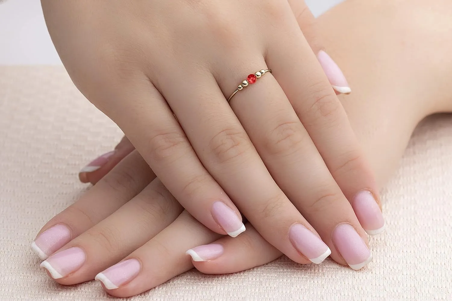 Gold Fidget Ring For Anxiety - 14k Gold Cherry Red Opal Fidget Ring With Beads - Women Spinny Fidget Rings Stress Relief Fidget Ring