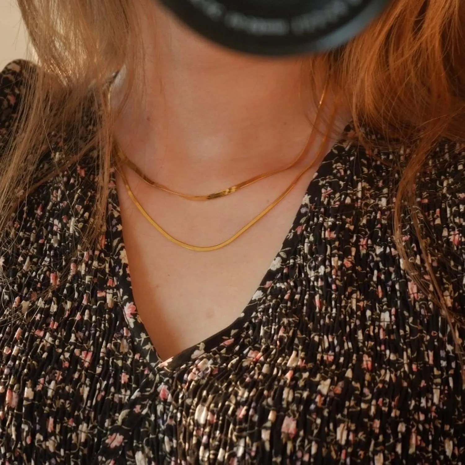 Gold Herringbone Necklace for Women, Dainty Layered Gold Necklaces Snake Simple 14K Gold Plated Chain Choker Necklaces Stack Chunky Trendy Gold Jewelry Gift for Women