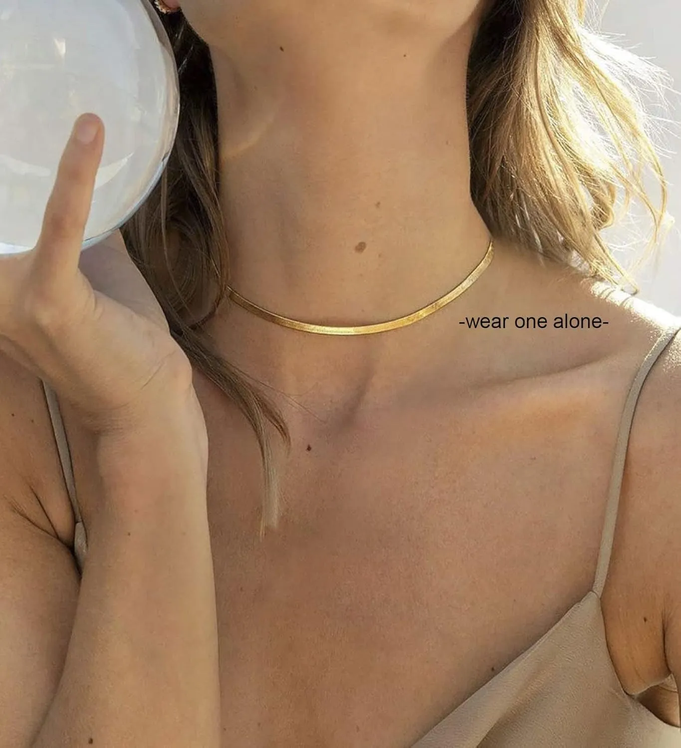 Gold Herringbone Necklace for Women, Dainty Layered Gold Necklaces Snake Simple 14K Gold Plated Chain Choker Necklaces Stack Chunky Trendy Gold Jewelry Gift for Women