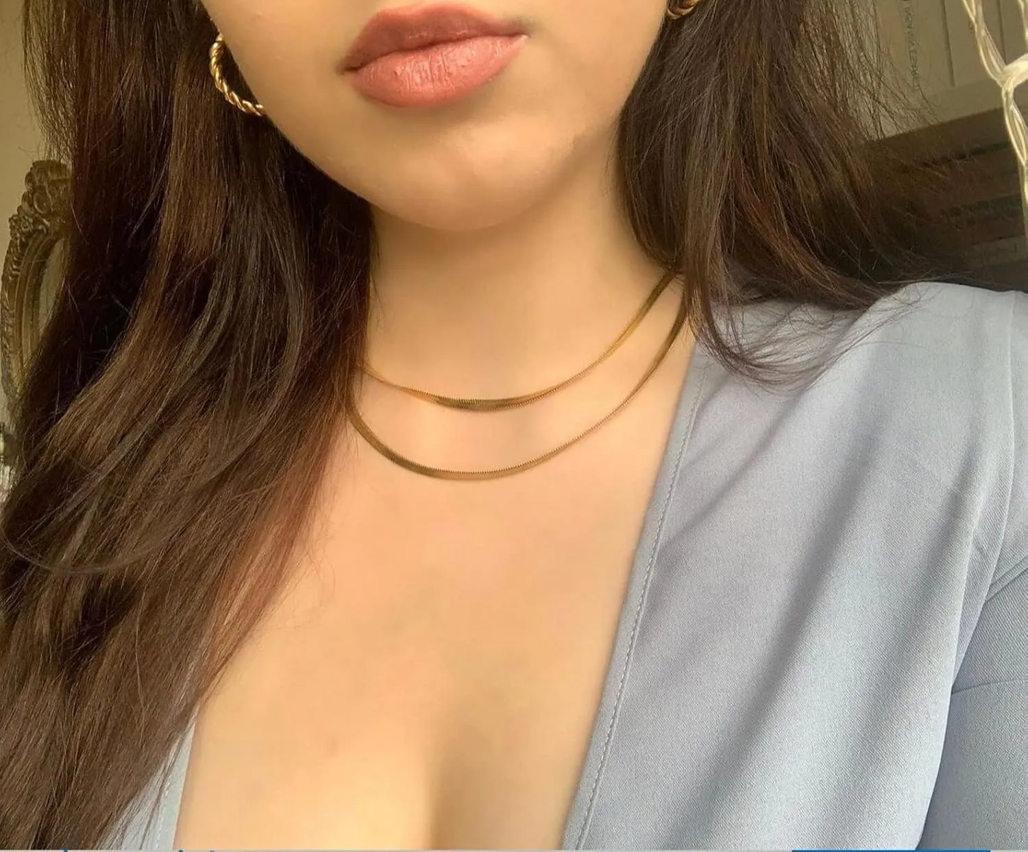 Gold Herringbone Necklace for Women, Dainty Layered Gold Necklaces Snake Simple 14K Gold Plated Chain Choker Necklaces Stack Chunky Trendy Gold Jewelry Gift for Women