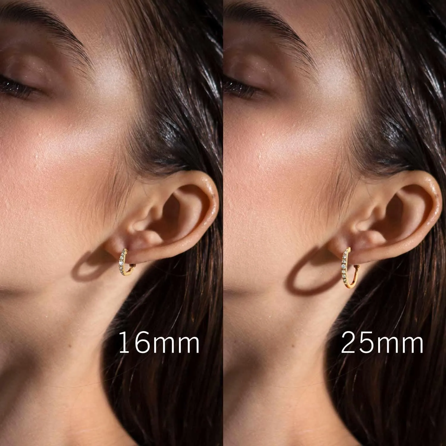Gold Hoop Earrings 14K Gold Hoop Earrings for Women Modern Gold Earrings U-shaped Design Lightweight Gold Hoops Earrings for Women with Dazzling CZ Stones 16MM, 25 MM