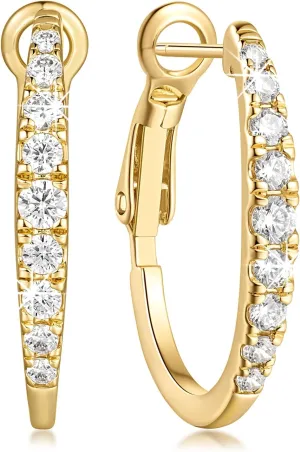 Gold Hoop Earrings 14K Gold Hoop Earrings for Women Modern Gold Earrings U-shaped Design Lightweight Gold Hoops Earrings for Women with Dazzling CZ Stones 16MM, 25 MM