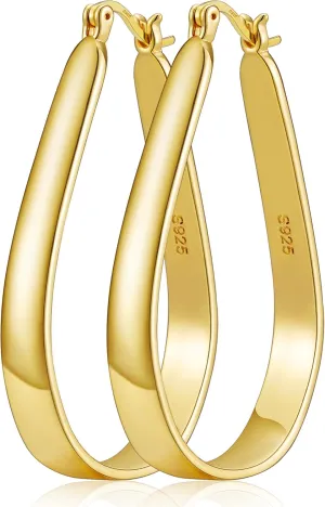 Gold Hoop Earrings for Women Oval Hoop Earrings Hypoallergenic Sterling Silver Large Hoops Earrings Big Gold Hoops Earrings Lightweight Earrings(60mm)