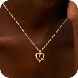 Gold Necklace for Women 14k Real Gold Silver Plated Heart Necklace Pendant Necklace Dainty Small Rose Cross Heart Necklace Cute Choker Necklace Minimalist Jewelry Necklace Gifts